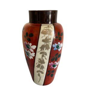 Antique Bristol Glass Vase Hand Painted Floral And Birds